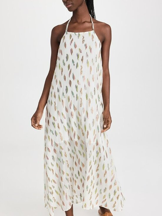 PQ Swim Dresses & Skirts - PQ Swim Chantel Dress Metallic Leaf Halter Open Back Crinkle Chiffon M/L